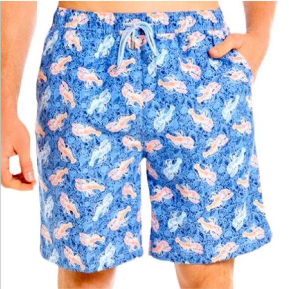 Peter Millar blue lobster swim trunks board shorts lined with pockets mens sz L - Picture 1 of 7